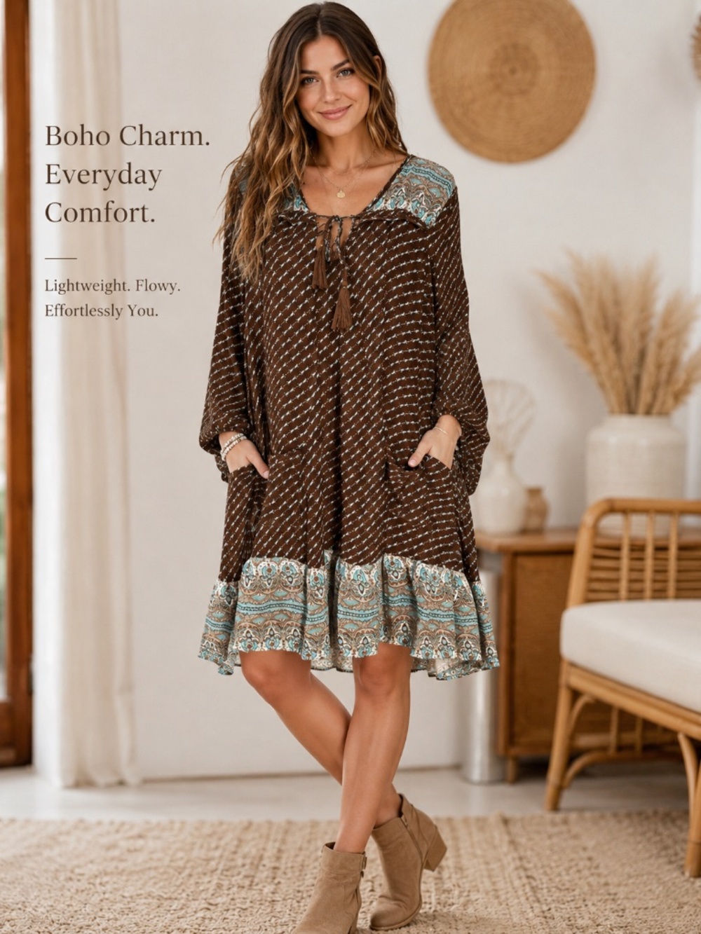 Altar’d State sizeXL long sleeve boho paisley print summer dress